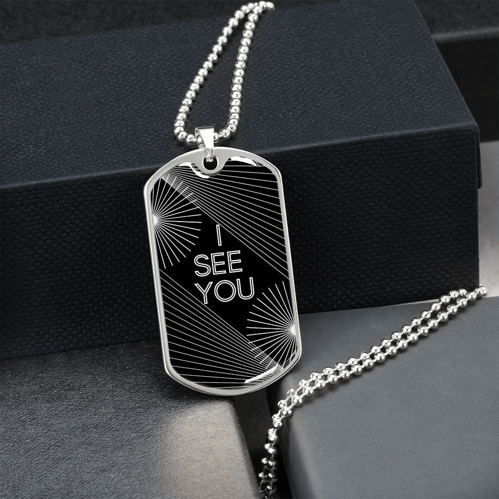 I see you black dog tag necklace