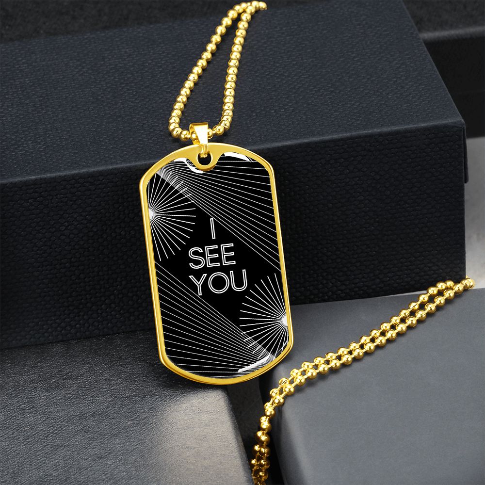 I see you black dog tag necklace