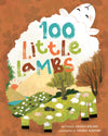 Cover of the book '100 Little Lambs' featuring a whimsical illustration of a lamb among a field of flowers and a mountain in the background.