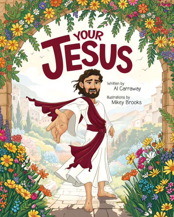 Book cover of 'Your Jesus' with a colorful design and illustration of Jesus Christ.