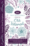 Book cover of '365 Daily Devotionals from the Old Testament' with floral design and purple accents.
