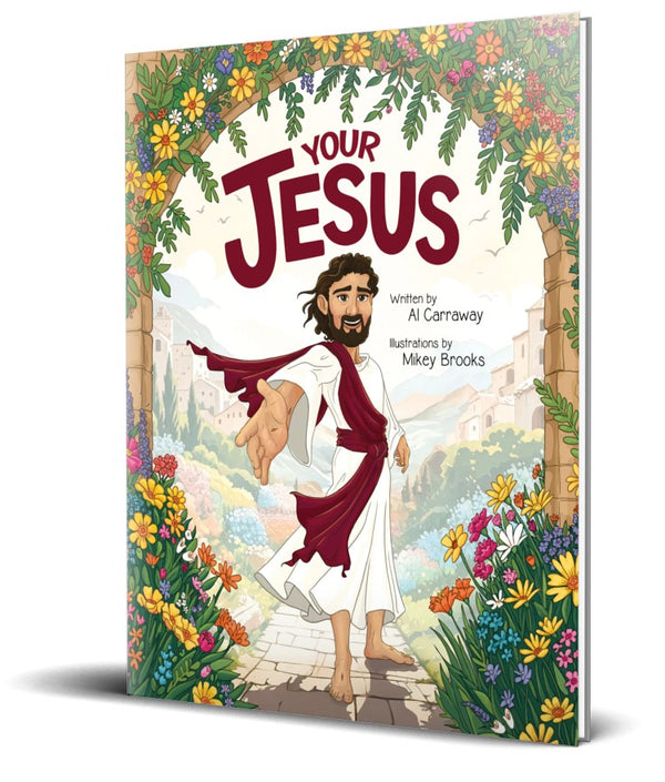 Book cover of 'Your Jesus' with a colorful design and illustration of Jesus Christ.