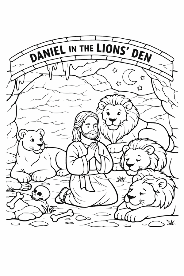 Free Daniel in the Lion's Den Coloring Page (Kid Version – Downloadable)