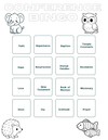 Conference Bingo game sheet with black and white illustrations and text.