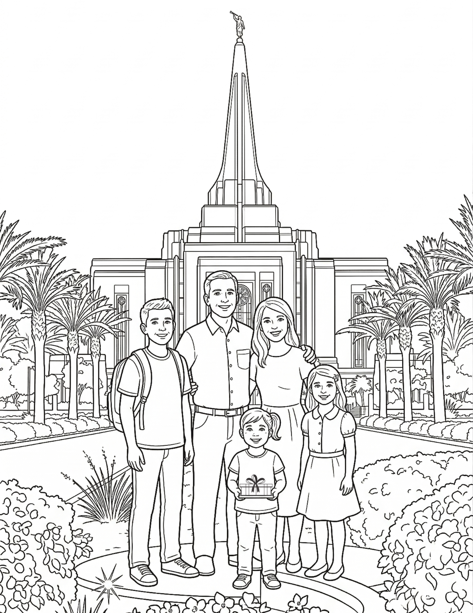 Free Gilbert Arizona Temple Coloring Page (Kid Version – Downloadable)