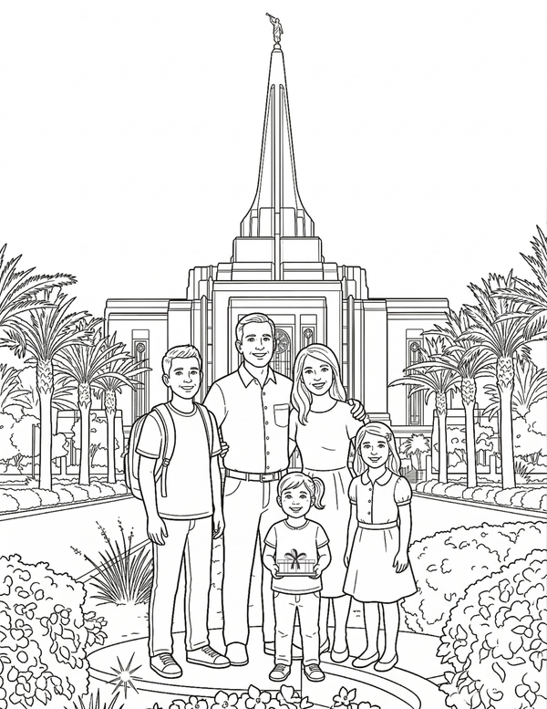 Free Gilbert Arizona Temple Coloring Page (Kid Version – Downloadable)