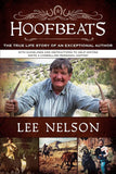 Book cover of 'Hoofbeats' by Lee Nelson featuring a man with tools and images of people outdoors.
