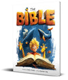 Children's book titled 'The Bible' with cartoon characters and colorful design on a white background
