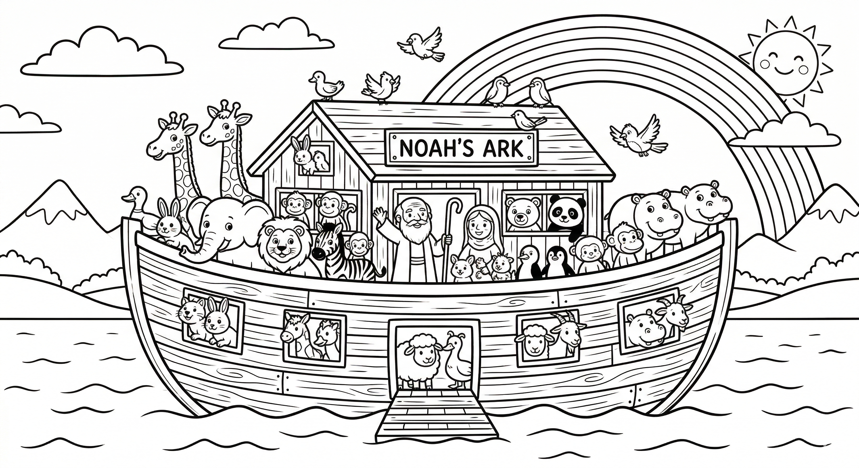 Free Noah's Ark Coloring Page (Kid Version – Downloadable)