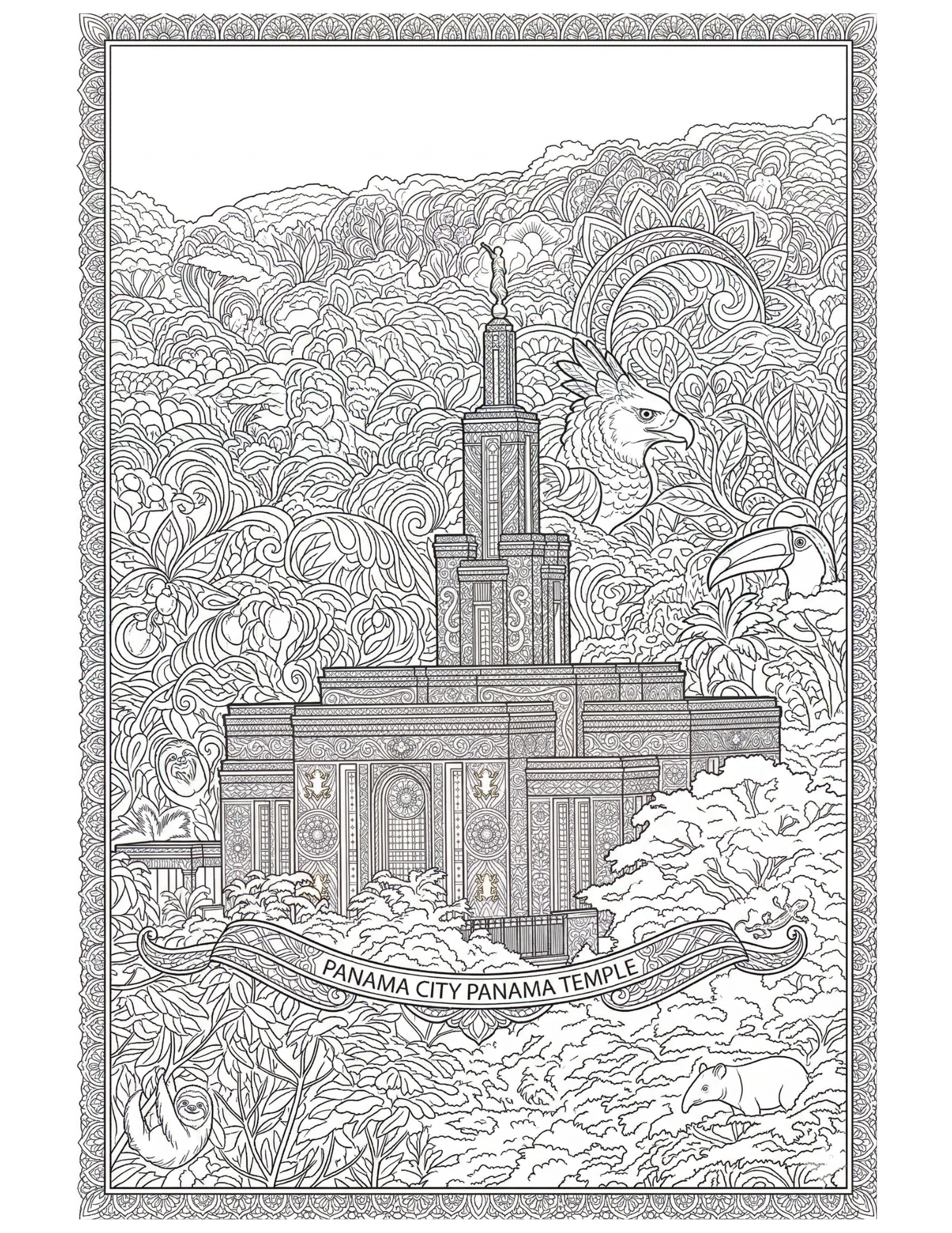 Free Panama City Temple Coloring Page (Adult Version – Downloadable)