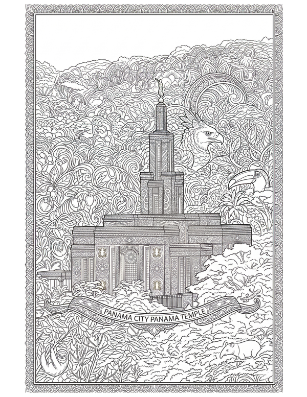 Free Panama City Temple Coloring Page (Adult Version – Downloadable)