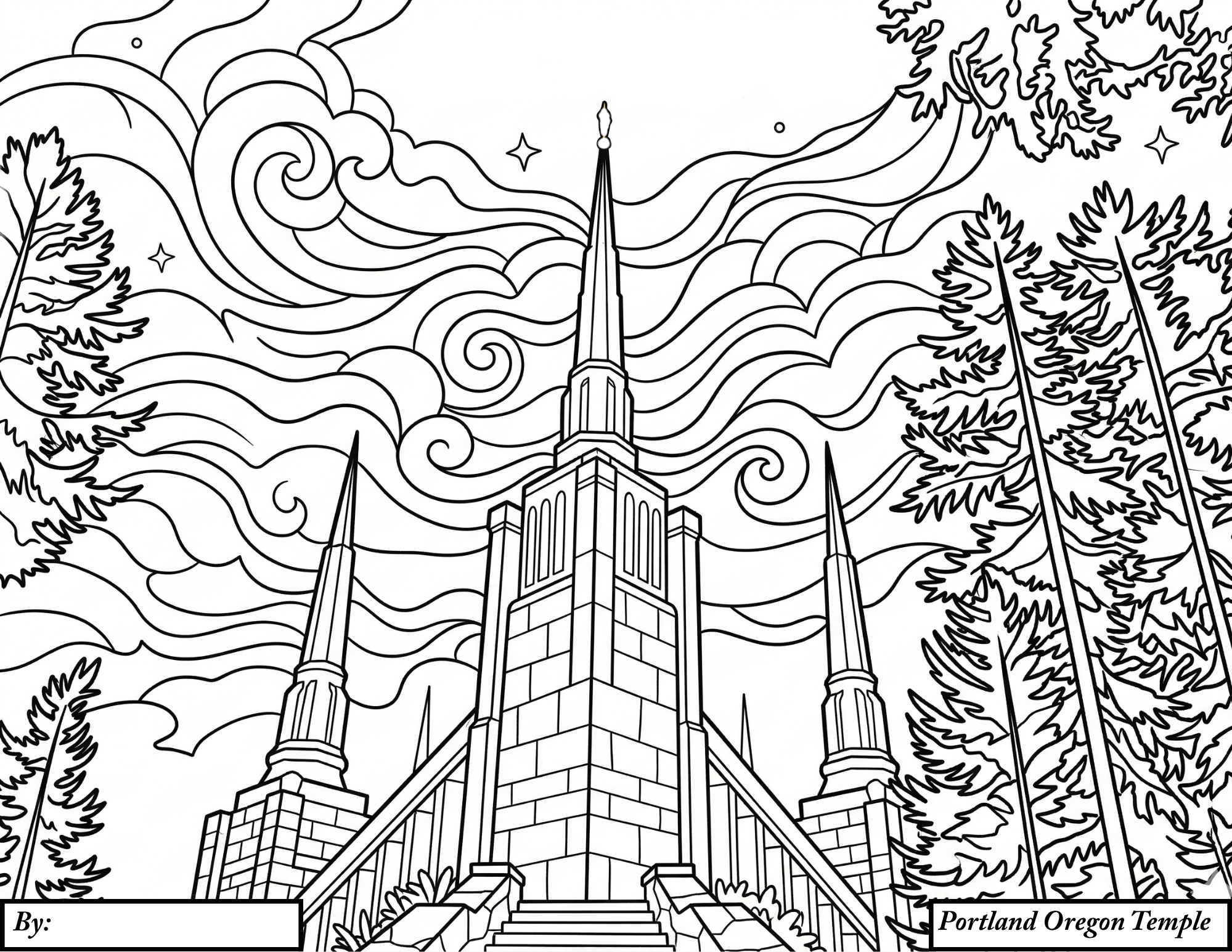 Free Portland Temple Coloring Page (Kid Version – Downloadable)