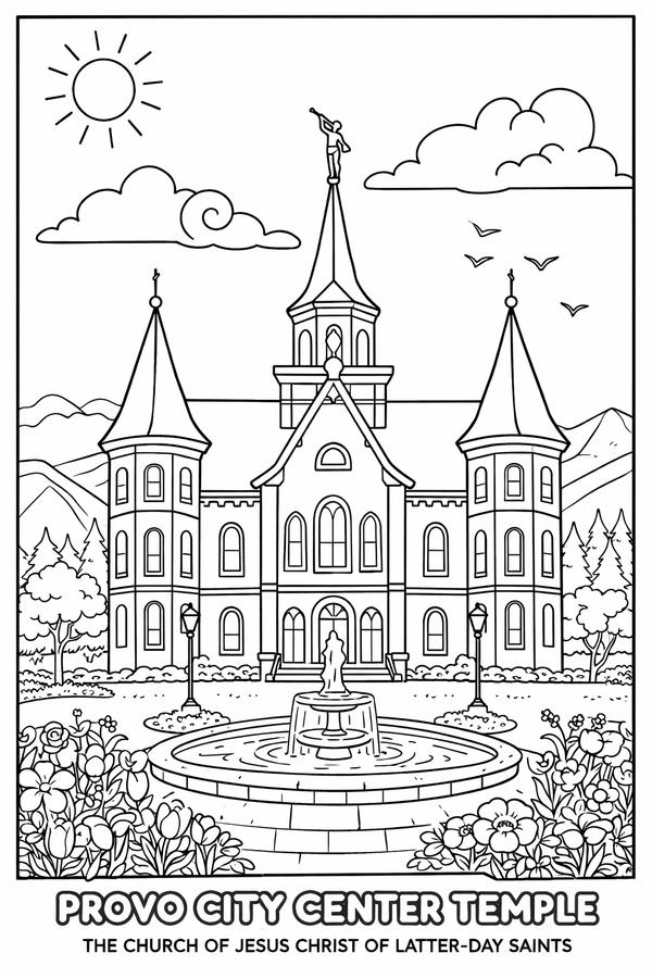Free Provo City Center Temple Coloring Page (Kid Version – Downloadable)