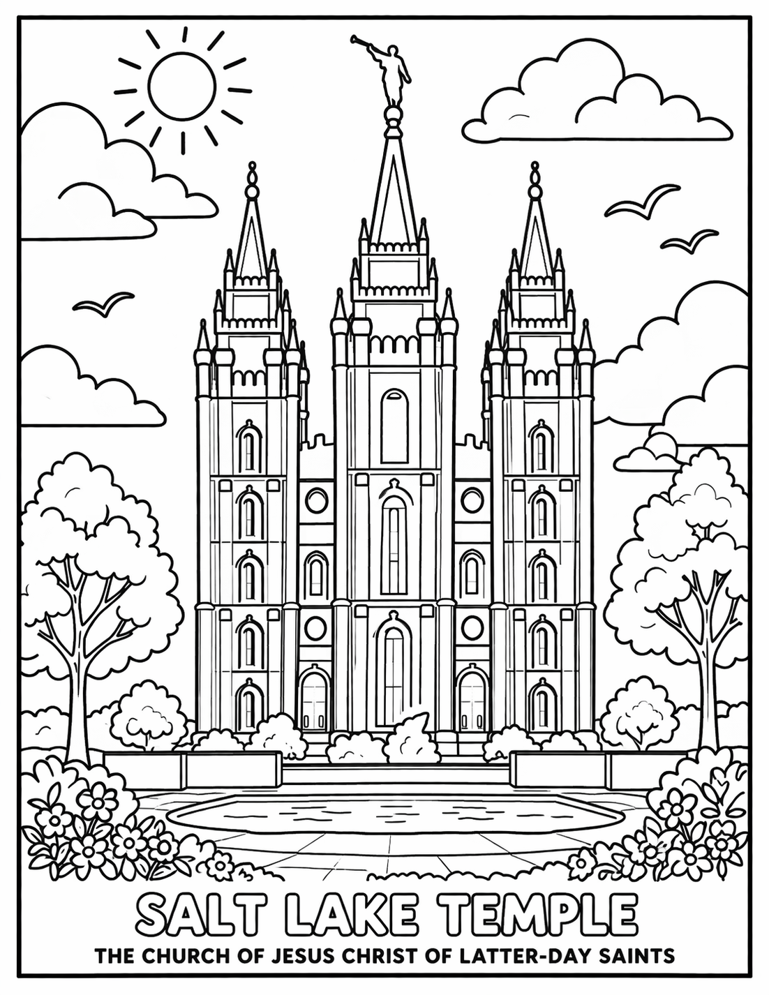 Free Salt Lake Temple Coloring Page (Kid Version – Downloadable)