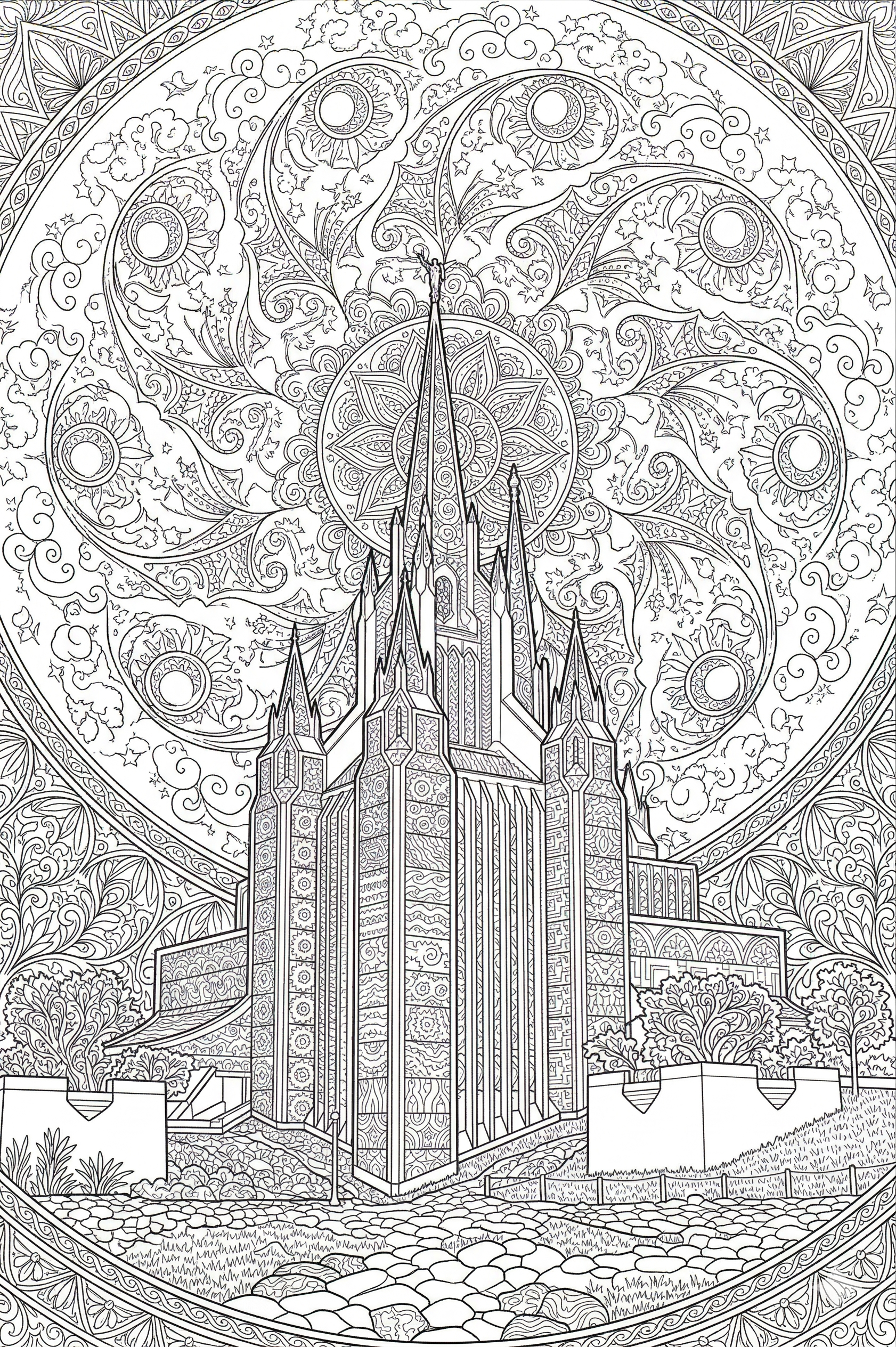 Free San Diego Temple Coloring Page (Adult Version – Downloadable)