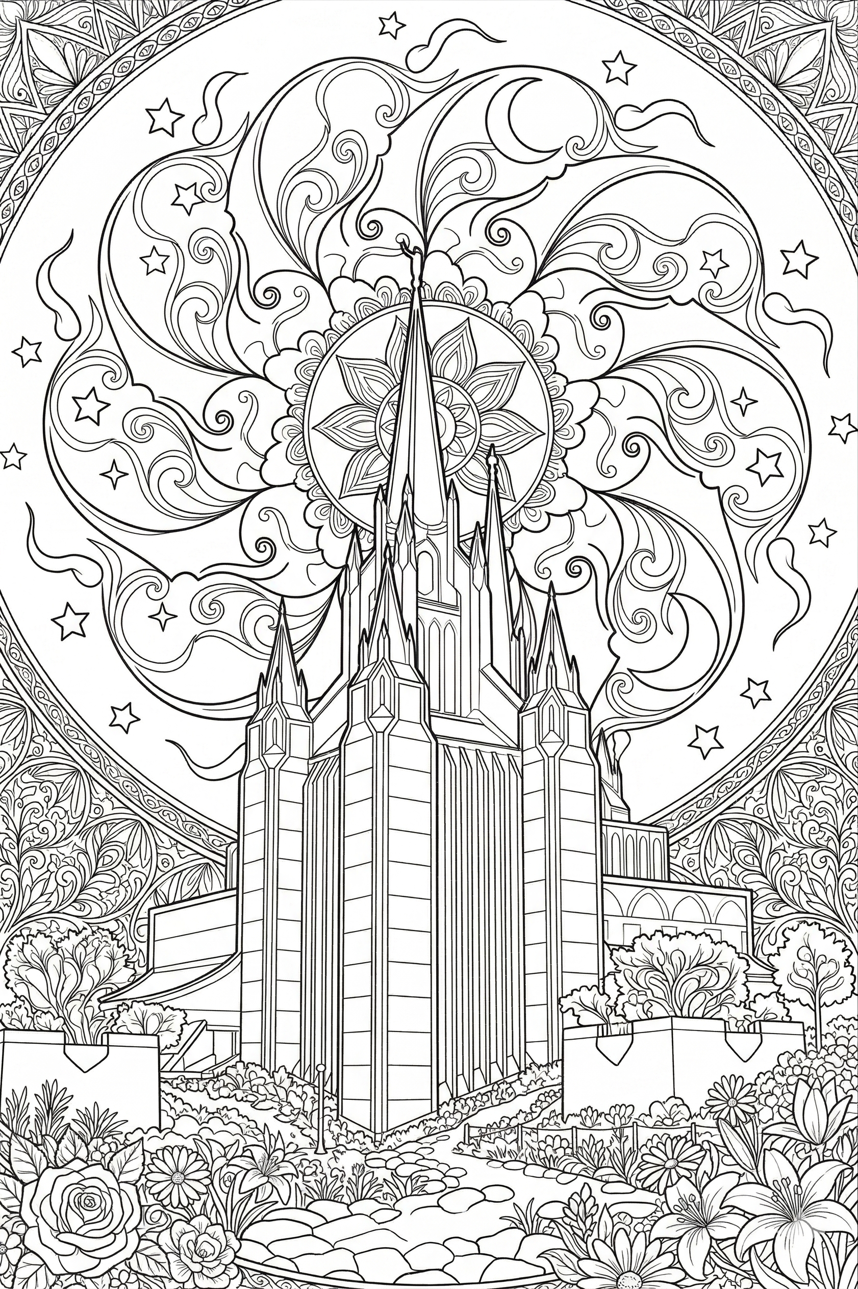 Free San Diego Temple Coloring Page (Kid Version - Downloadable)