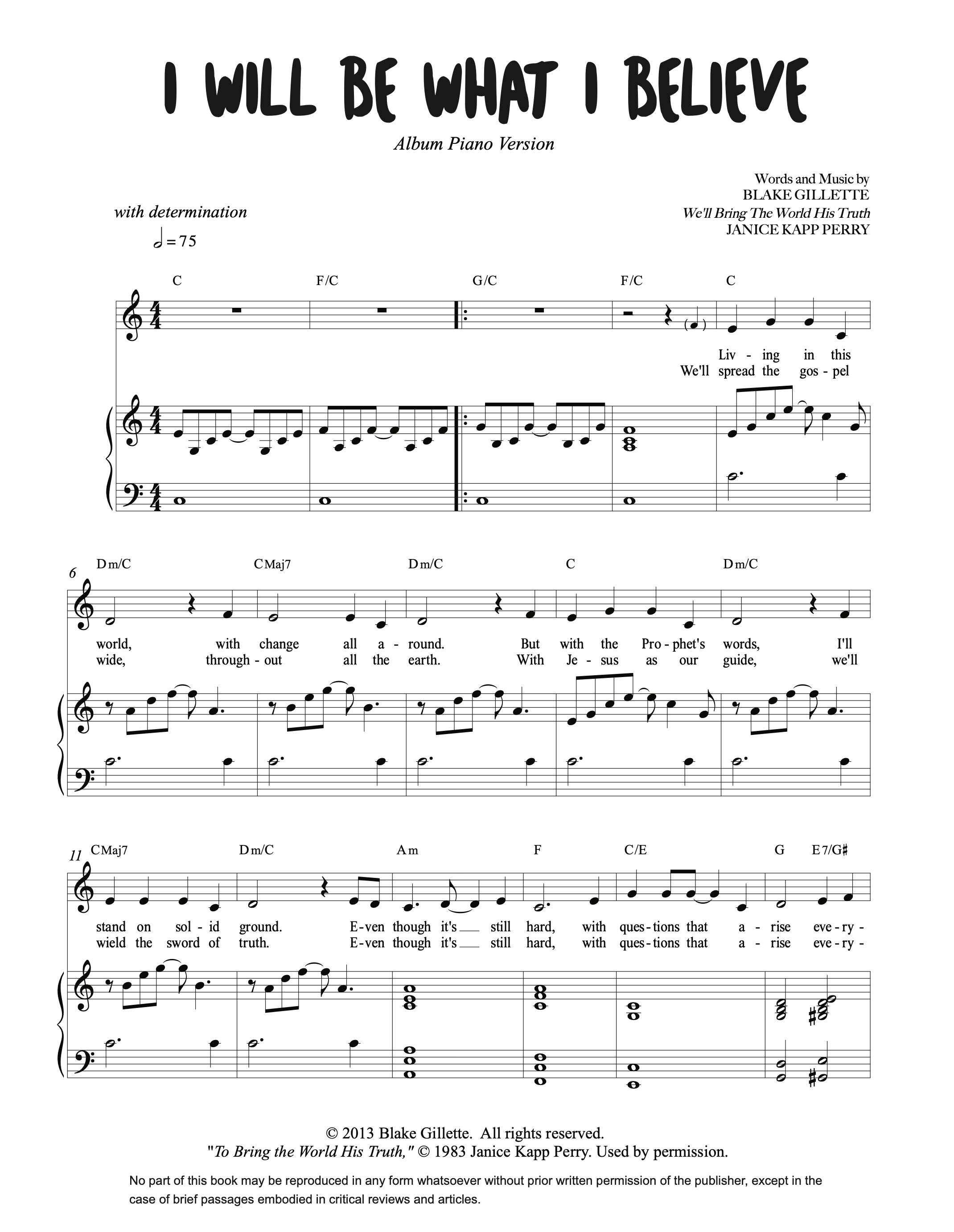 I Will Be What I Believe - Single Sheet Music