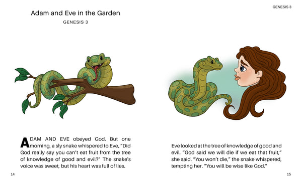 Illustration of Adam and Eve from Genesis 3, with a snake and Eve's face.