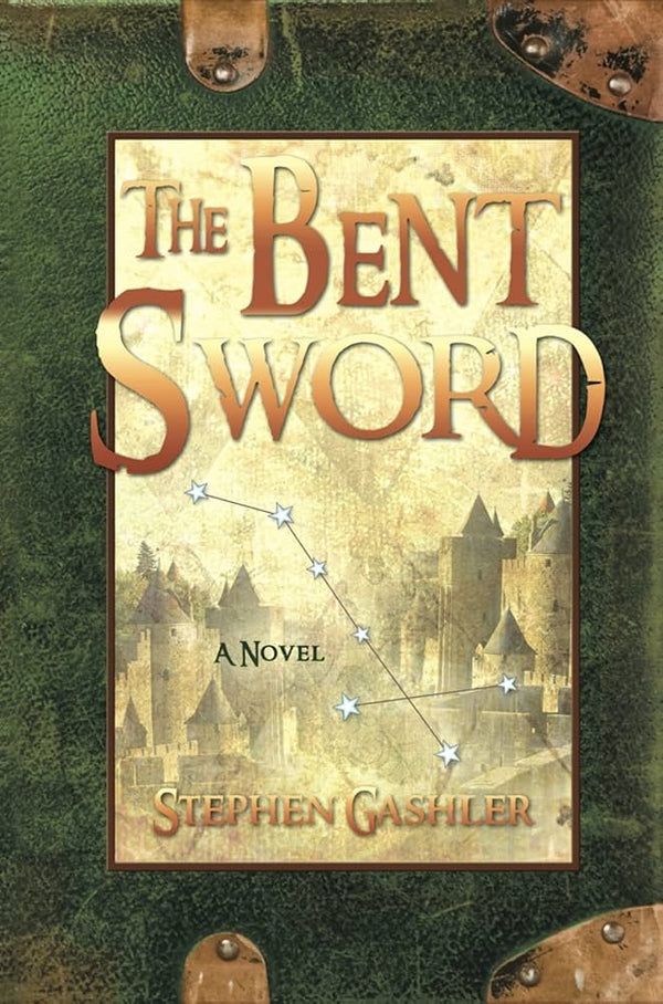 Book cover of 'The Bent Sword' by Stephen Gashler on a green leather-bound book background.