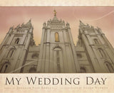 Book cover of 'My Wedding Day' with a cathedral illustration on a pink background