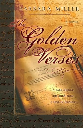 Book cover of 'The Golden Verses' by Barbara Miller with text and pen design.