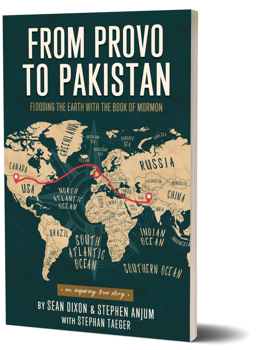 Book cover of 'From Provo to Pakistan' with world map and travel route on a green background