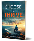 Book cover of 'Choose to Thrive' with a person sitting on a mountain peak at sunset.