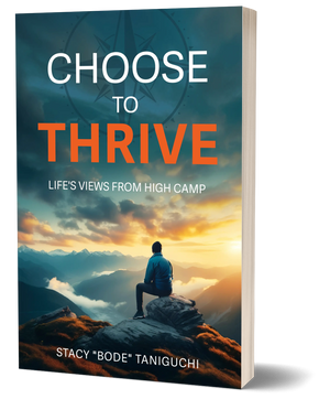 Book cover of 'Choose to Thrive' with a person sitting on a mountain peak at sunset.