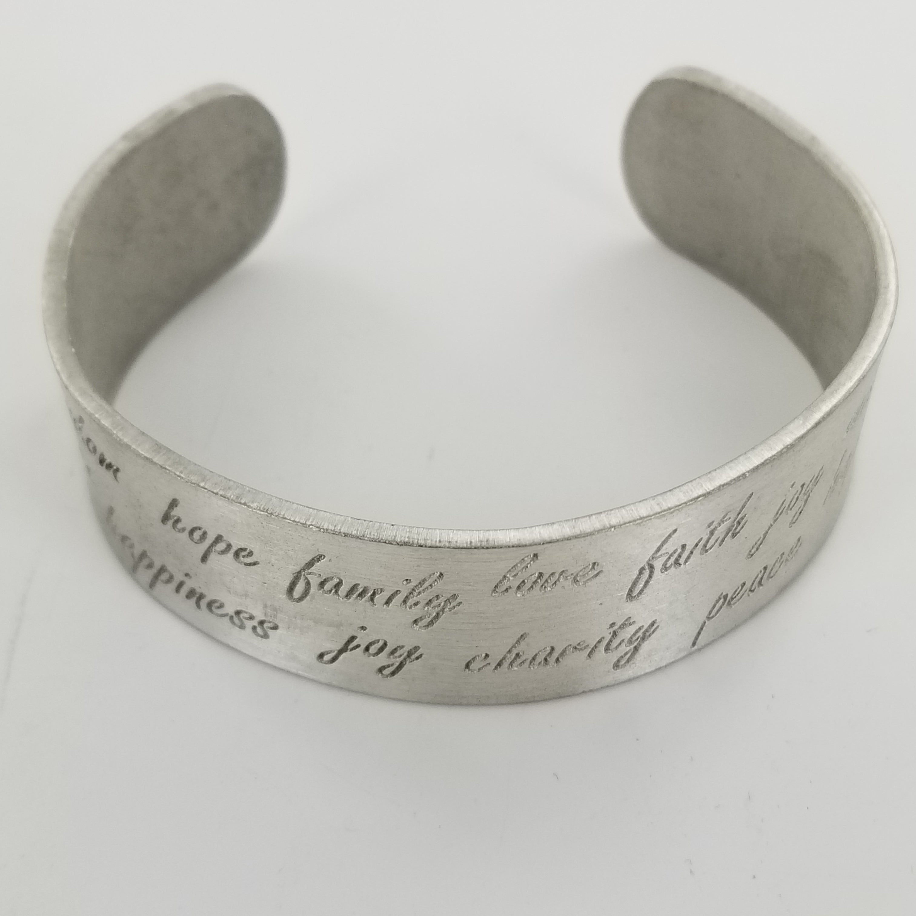 Hope, Family, Love - Bracelet - Cuff - Pewter - Etched