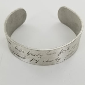 Hope, Family, Love - Bracelet - Cuff - Pewter - Etched