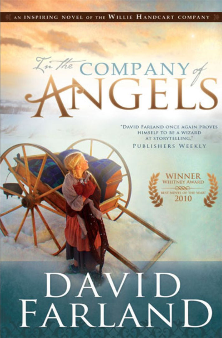 Book cover of 'In the Company of Angels' by David Farland with a woman and covered wagon.