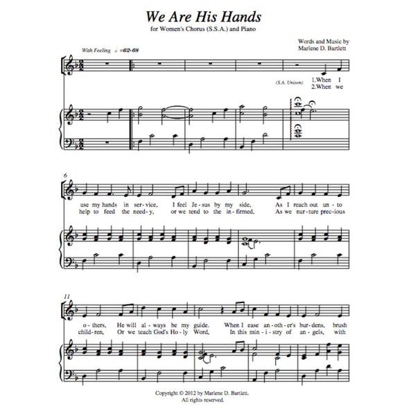 We Are His Hands (For SSA and Piano) - Sheet Music - Download