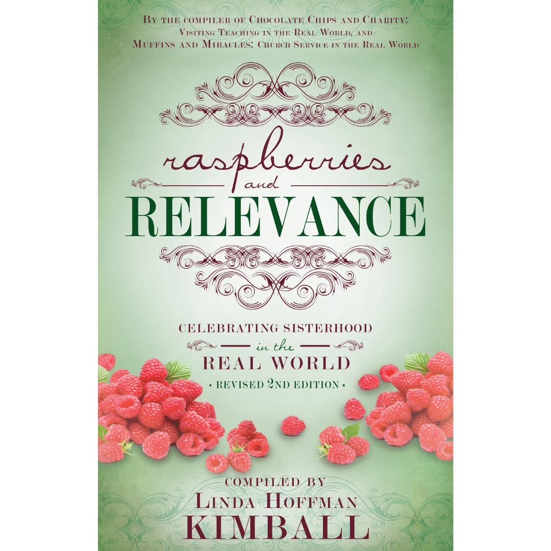 Book cover of 'Raspberries and Relevance' featuring a green and white design with raspberries and text.