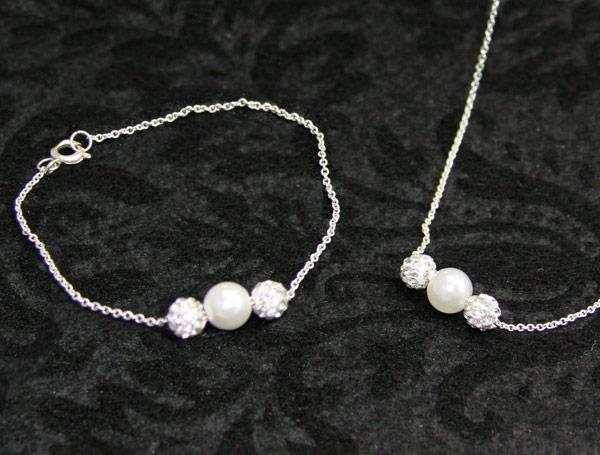 F934, F953 Baptism Necklace Bracelet Set-Whit Spkle