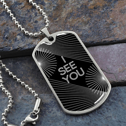 I see you black dog tag necklace
