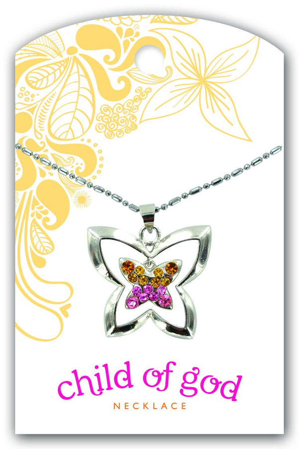 B232, Wall 14 Baptism Dangle Necklace Butterfly COG