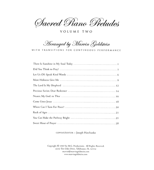 Sacred Piano Preludes Vol. 2 - Marvin Goldstein Album