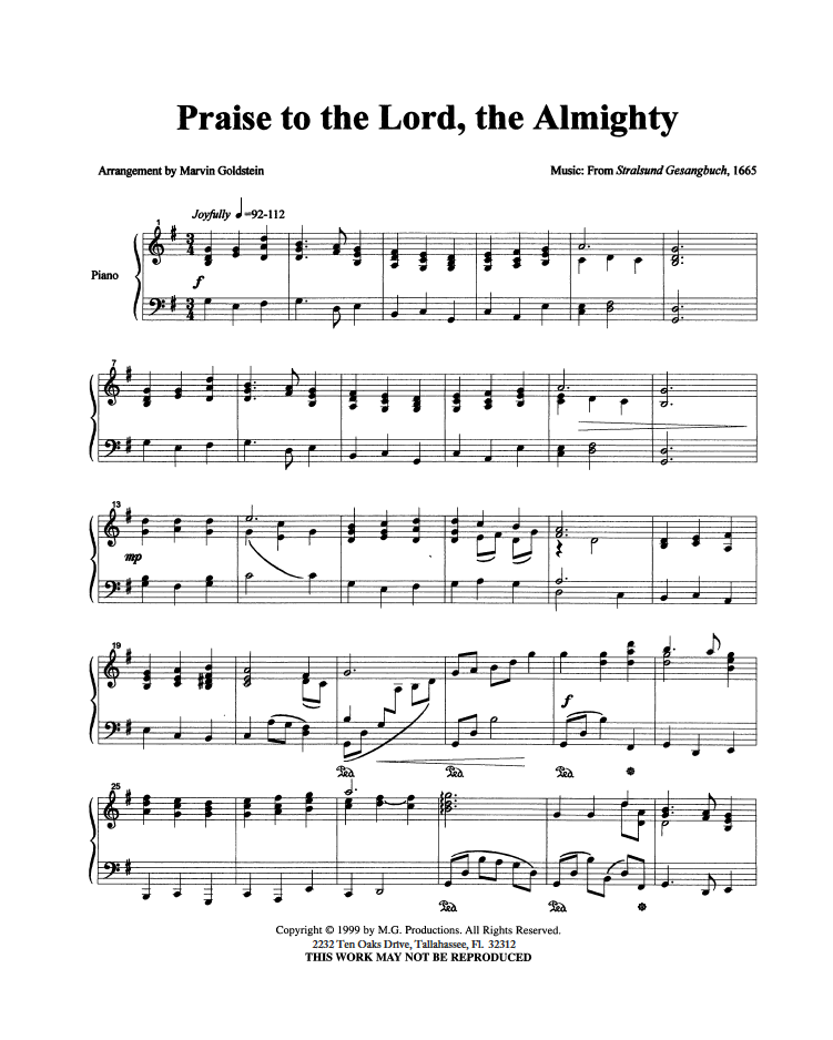 Praise to the Lord, the Almighty  - Marvin Goldstein Single