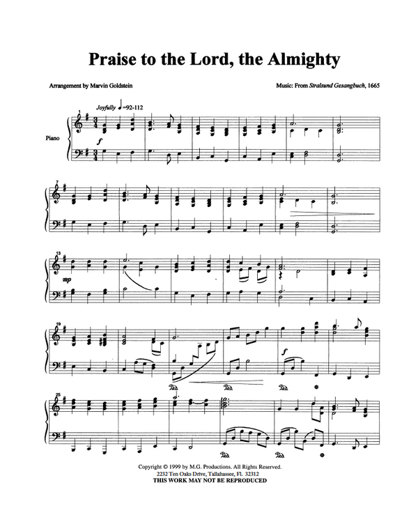 Praise to the Lord, the Almighty  - Marvin Goldstein Single