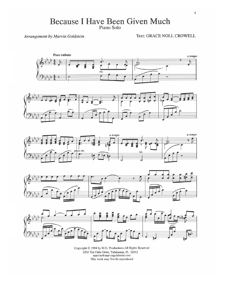 Because I Have Been Given Much  - Marvin Goldstein Single