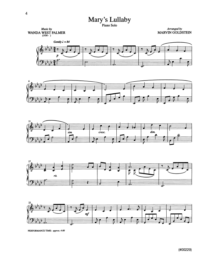 Mary's Lullaby - Marvin Goldstein Single