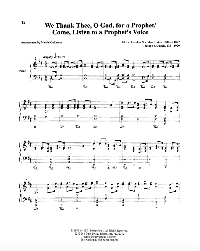 We Thank Thee O God for a Prophet - Marvin Goldstein Single